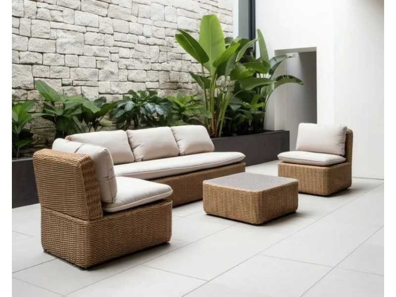 Garden set in aluminum and synthetic rattan - ABEINT