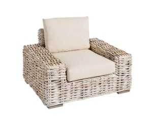 Upholstered rattan armchair - BAMBO