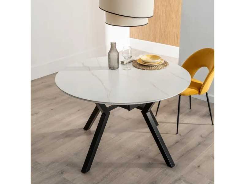 Mesa de jardín redonda extensible con tapa porcelánico - HOREK A