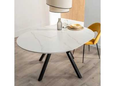 Mesa de jardín redonda extensible con tapa porcelánico - HOREK A