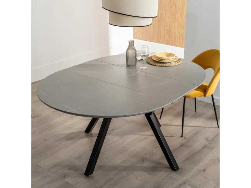 Mesa de jardín redonda extensible con tapa porcelánico - HOREK B