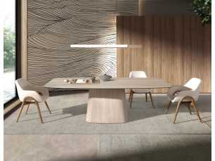 Mesa de comedor con tapa fija y estructura de mármol porcelánico - ABBA