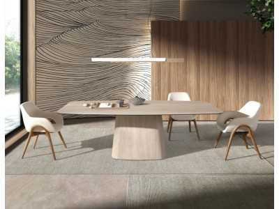 Mesa de comedor con tapa fija y estructura de mármol porcelánico - ABBA