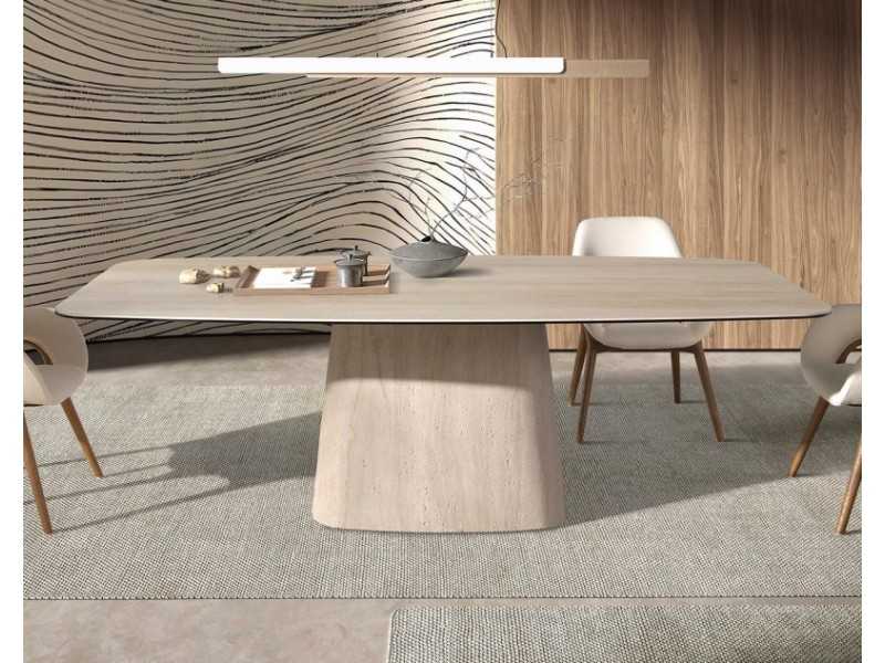 Mesa de comedor con tapa fija y estructura de mármol porcelánico - ABBA