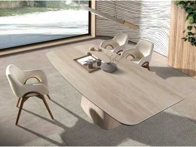 Mesa de comedor con tapa fija y estructura de mármol porcelánico - ABBA