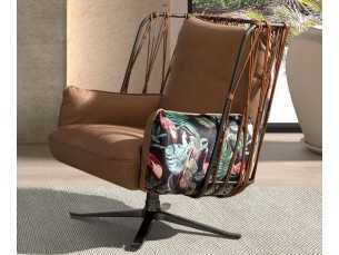 Designer swivel armchair upholstered in leather and fabric - ABERDEEN