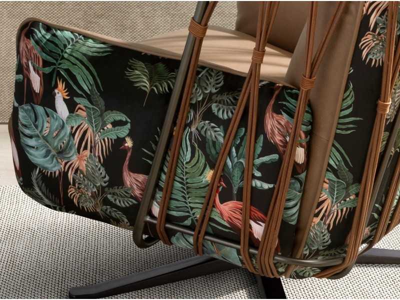 Designer swivel armchair upholstered in leather and fabric - ABERDEEN
