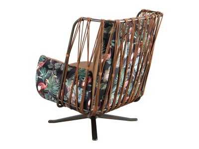 Designer swivel armchair upholstered in leather and fabric - ABERDEEN Designer swivel armchair upholstered in leather and fabric - ABERDEEN