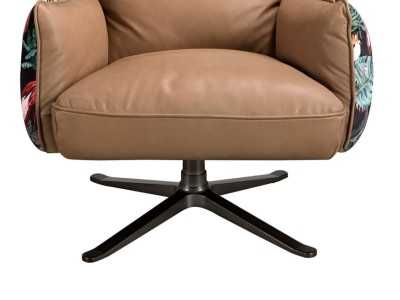 Designer swivel armchair upholstered in leather and fabric - ABERDEEN Designer swivel armchair upholstered in leather and fabric - ABERDEEN