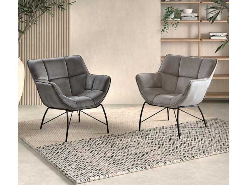 Modern design armchair with lacquered steel frame - ALIZÉE GRIS