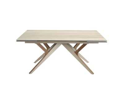 Extendable dining table with porcelain top and stainless steel and wood base - ARAN