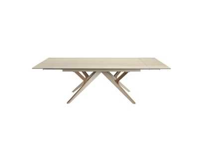 Extendable dining table with porcelain top and stainless steel and wood base - ARAN