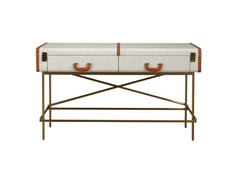 Upholstered 2-drawer console table with gold stainless steel base - AVENTURE