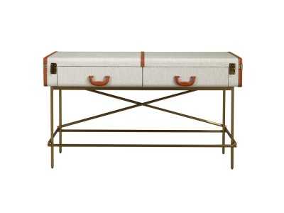 Upholstered 2-drawer console table with gold stainless steel base - AVENTURE Upholstered 2-drawer console table with gold stainless steel base - AVENTURE