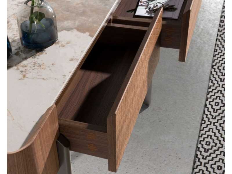 Console en noyer avec marbre porcelaine et acier inoxydable - SYMI