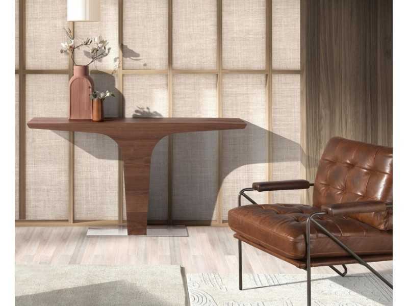 Walnut console with stainless steel base - TINNA