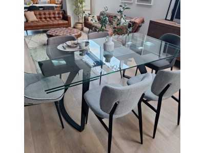 Extendable dining table with tempered glass top and stainless steel base - BERTA