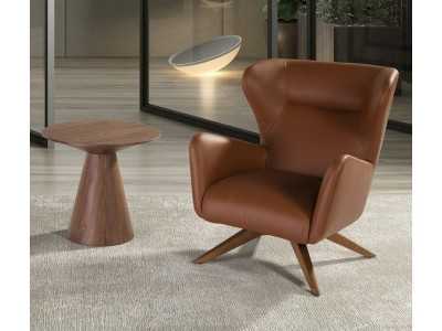 Fauteuil pivotant tapissé de cuir synthétique et base en bois massif - OSCAR Fauteuil pivotant tapissé de cuir synthétique et base en bois massif - OSCAR