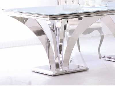 Rectangular and fixed dining table in stainless steel - FONTAINE