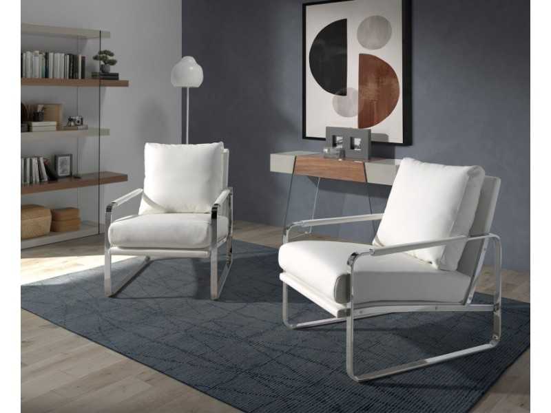 Fauteuil tapissé en cuir synthétique avec structure en acier inoxydable - COSMET BLANCO