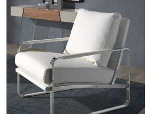Faux leather upholstered armchair with stainless steel frame - COSMET BLANCO 2