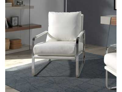 Sillón tapizado en piel sintética con estructura en acero inoxidable - COSMET BLANCO Sillón tapizado en piel sintética con estructura en acero inoxidable - COSMET BLANCO