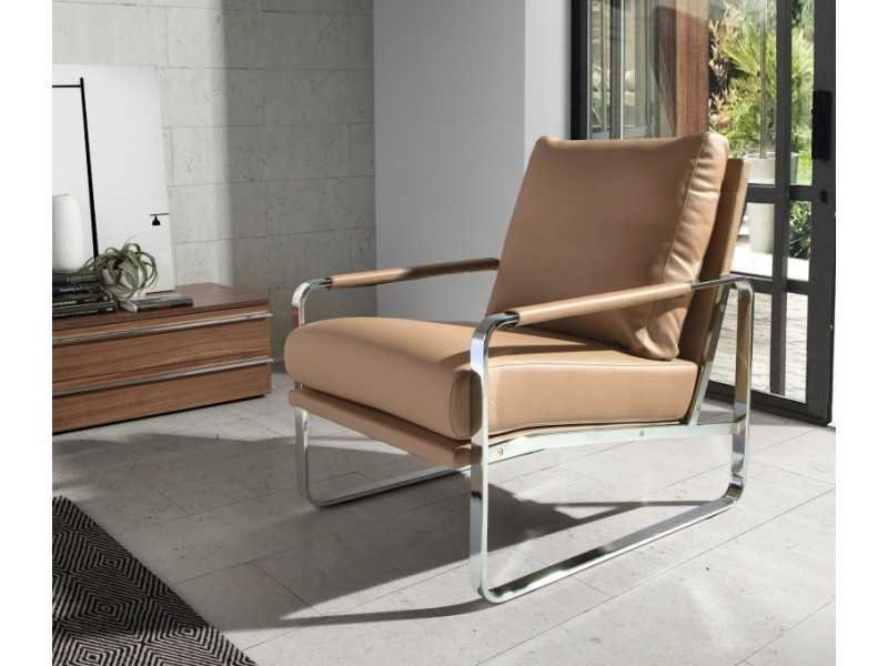Fauteuil tapissé en cuir synthétique avec structure en acier inoxydable - COSMET VISÓN