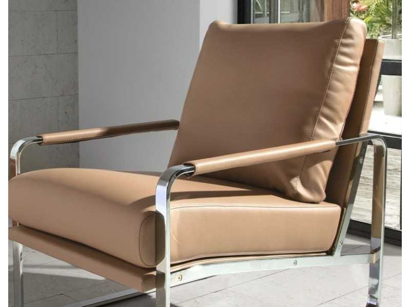 Fauteuil tapissé en cuir synthétique avec structure en acier inoxydable - COSMET VISÓN