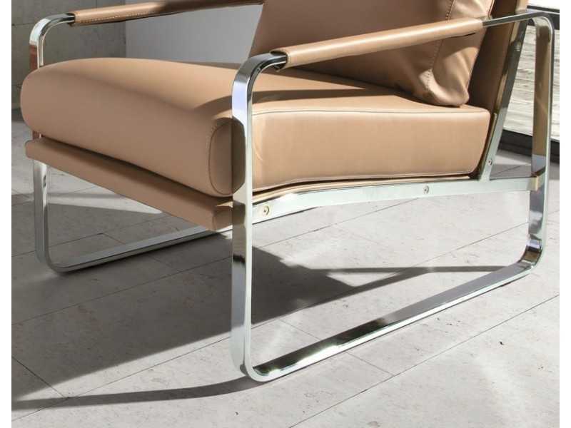 Faux leather upholstered armchair with stainless steel frame - COSMET VISÓN