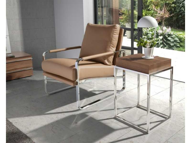 Fauteuil tapissé en cuir synthétique avec structure en acier inoxydable - COSMET VISÓN