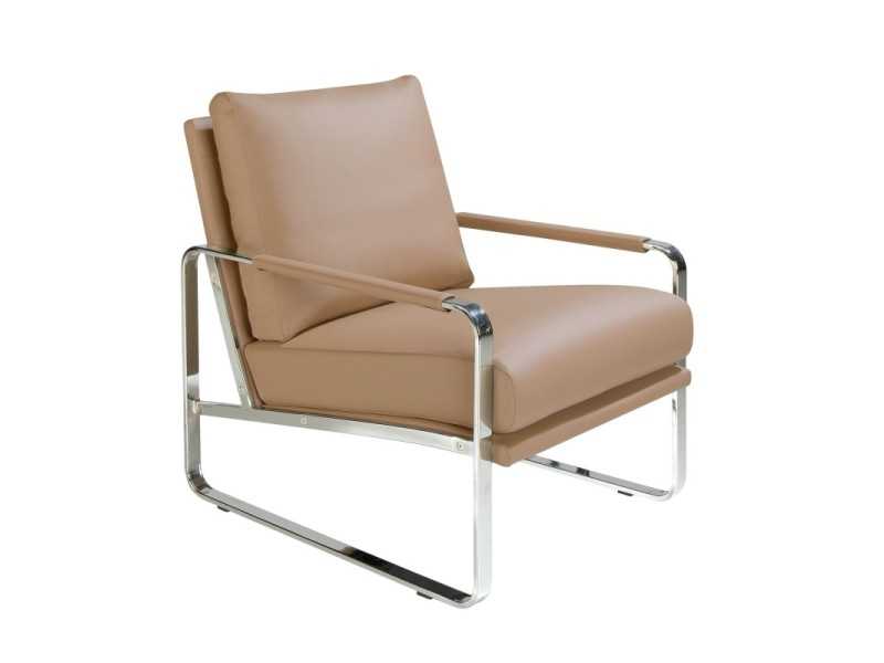 Faux leather upholstered armchair with stainless steel frame - COSMET VISÓN