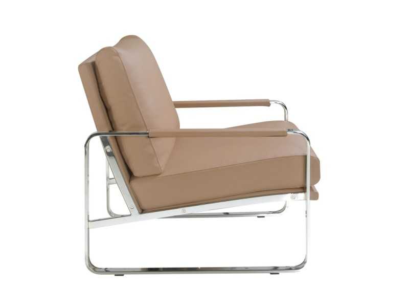 Faux leather upholstered armchair with stainless steel frame - COSMET VISÓN
