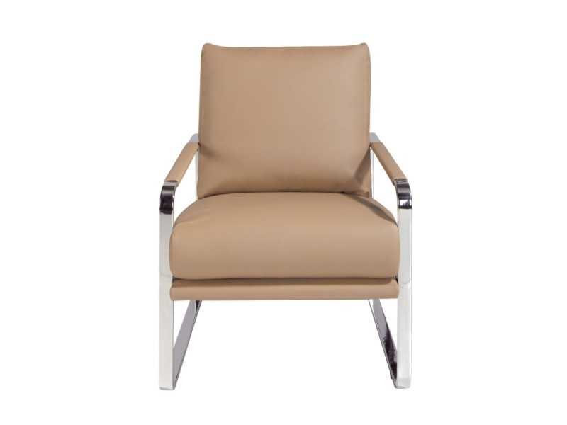 Faux leather upholstered armchair with stainless steel frame - COSMET VISÓN