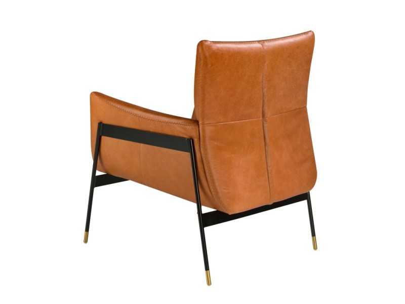 Fauteuil tapissé de cuir véritable et structure en acier époxy noir - BASTIAN MARRÓN