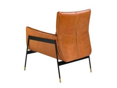 Sillón tapizado en piel genuina y estructura en acero epoxi negro - BASTIAN MARRÓN