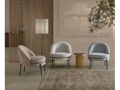 Designer armchair upholstered in taupe fabric - AALST TAUPE Designer armchair upholstered in taupe fabric - AALST TAUPE