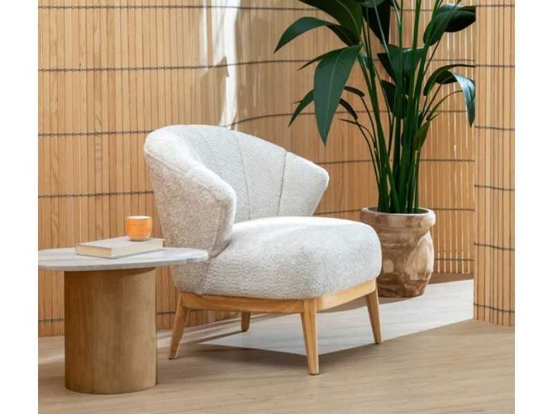 Fauteuil en tissu avec piètement en bois d'hévéa - ASAPH