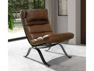 Fauteuil design moderne tapissé de cuir véritable et d'acier inoxydable - GORDES