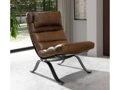 Modern designer armchair upholstered in genuine leather and stainless steel - GORDES