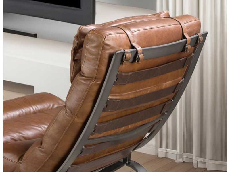 Modern designer armchair upholstered in genuine leather and stainless steel - GORDES