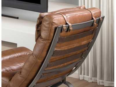 Modern designer armchair upholstered in genuine leather and stainless steel - GORDES