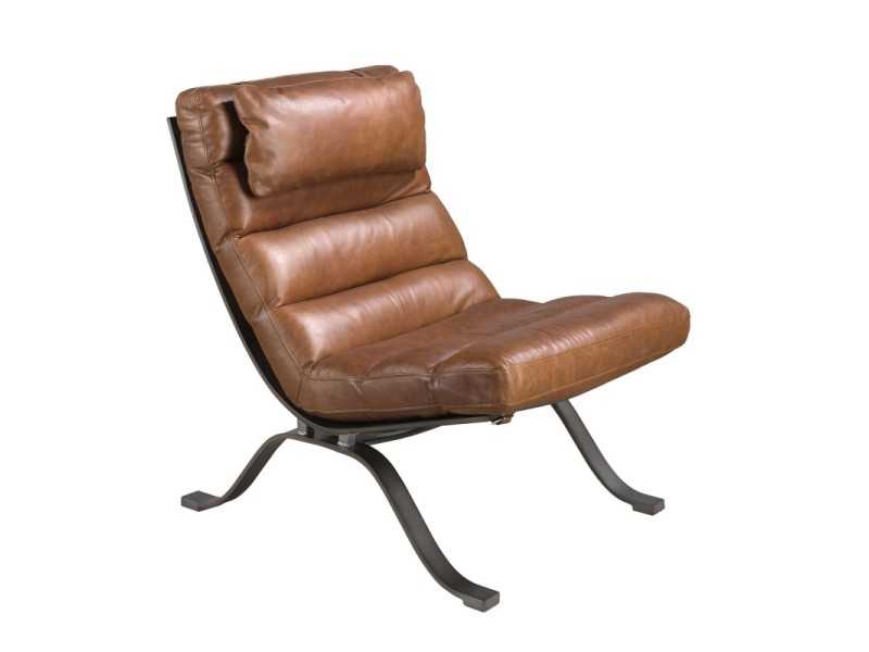 Modern designer armchair upholstered in genuine leather and stainless steel - GORDES