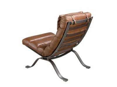 Modern designer armchair upholstered in genuine leather and stainless steel - GORDES
