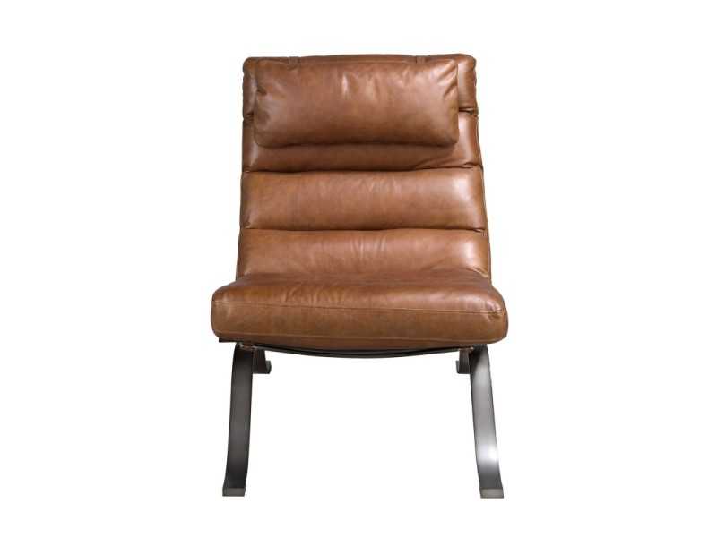 Fauteuil design moderne tapissé de cuir véritable et d'acier inoxydable - GORDES