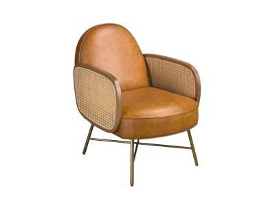 Fauteuil design moderne tapissé de cuir véritable avec pieds en acier inoxydable doré - AABERT