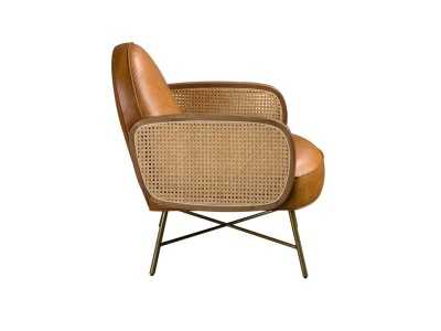 Modern designer armchair upholstered in genuine leather with gold stainless steel legs - AABERT