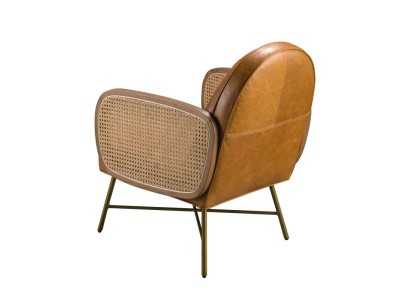 Fauteuil design moderne tapissé de cuir véritable avec pieds en acier inoxydable doré - AABERT