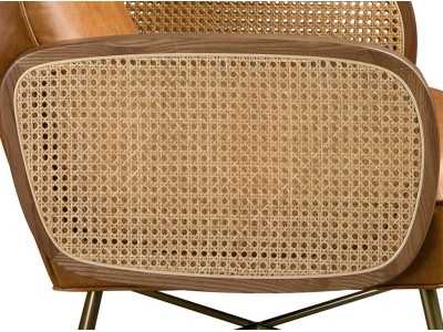 Sillón de diseño moderno tapizado en piel genuina con patas en acero inoxidable dorado - AABERT