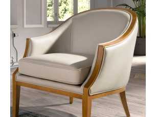 Sillón de diseño clásico tapizado en piel genuina con madera vista - ISABELINNE 2