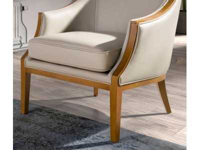 Sillón de diseño clásico tapizado en piel genuina con madera vista - ISABELINNE